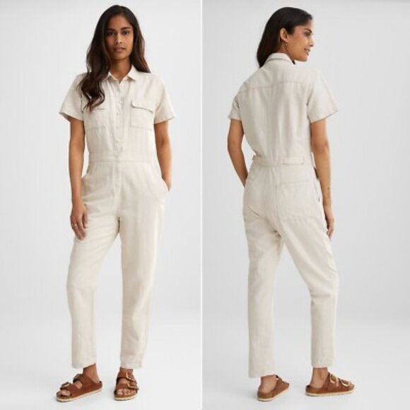 Outerknown S.E.A. Sea Jumpsuit Organic Cotton Linen Blend Button Natural Beige - Picture 1 of 14